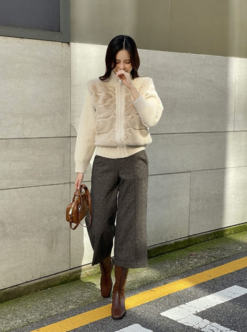 Sella High Neck Mink Fur Knit Zip-Up